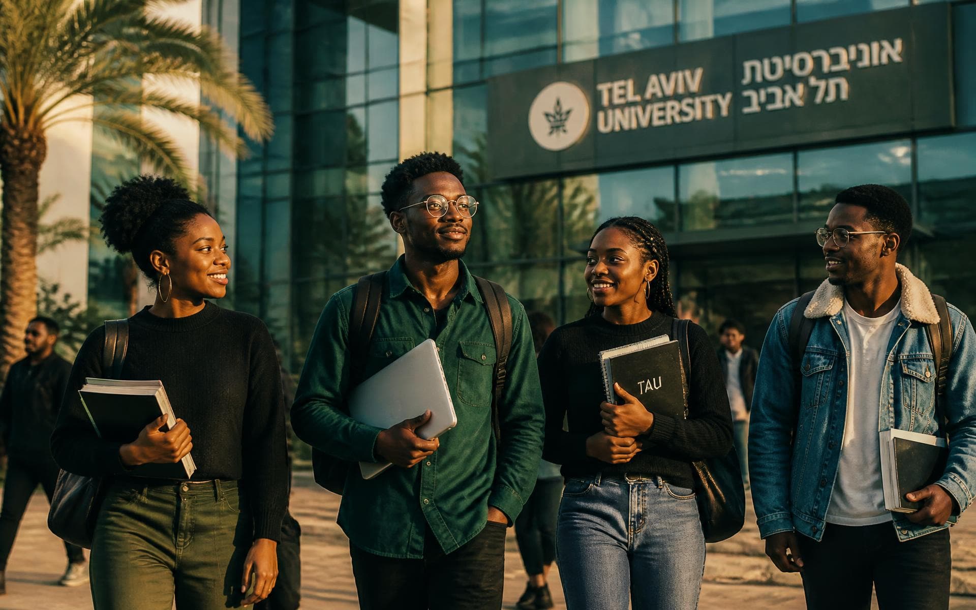 African students walking together on a Tel Aviv university campus